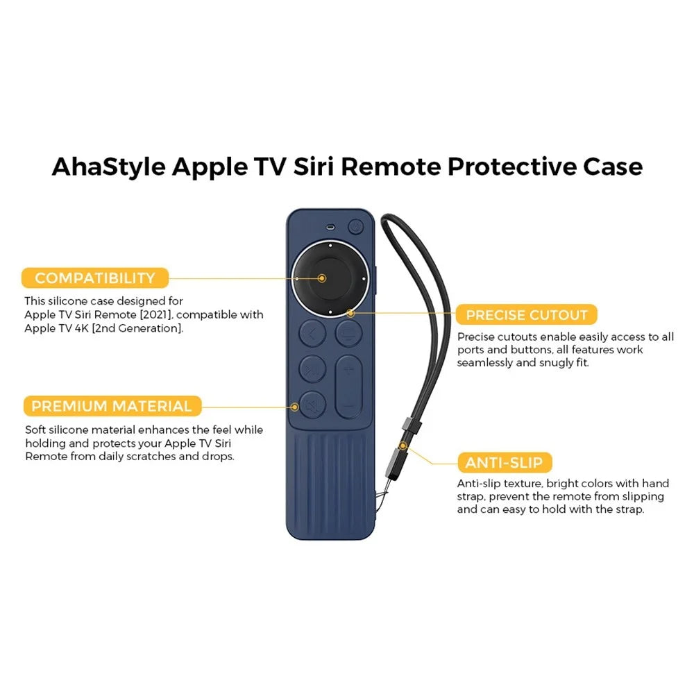 AHASTYLE PT166 Silicone Remote Protective Shell for Apple TV 4K Siri Remote 2021 Shockproof Soft Case Cover - Black - 2