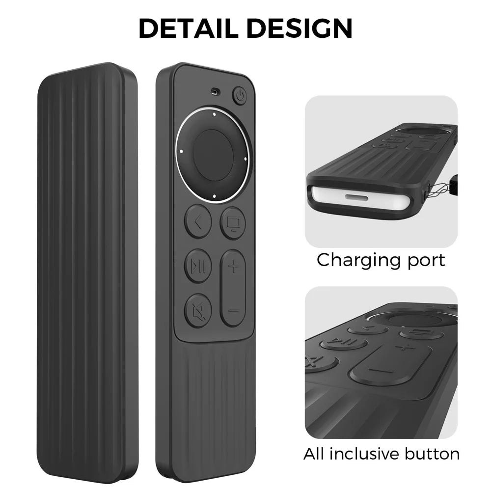 AHASTYLE PT166 Silicone Remote Protective Shell for Apple TV 4K Siri Remote 2021 Shockproof Soft Case Cover - Black - 4