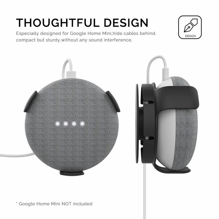 AHASTYLE PT62-G for Google Home Mini Wall Mount Bracket Holder Smart Speaker Cord Management Storage Hanger - Black - 6