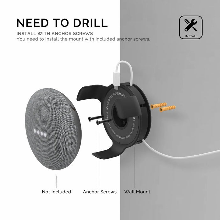 AHASTYLE PT62-G for Google Home Mini Wall Mount Bracket Holder Smart Speaker Cord Management Storage Hanger - Black - 7
