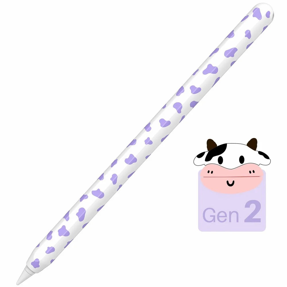 AHASTYLE PT65CW For Apple Pencil (2nd Generation) Cute Cow Pattern Stylus Pen Cover Silicone Anti-drop Protective Sleeve - Purple - 1
