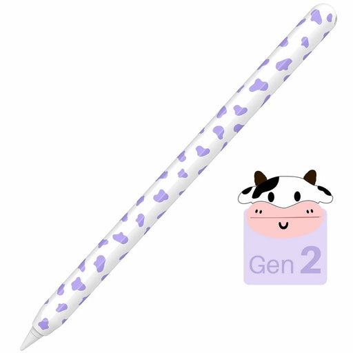 AHASTYLE PT65CW For Apple Pencil (2nd Generation) Cute Cow Pattern Stylus Pen Cover Silicone Anti-drop Protective Sleeve - Purple - 1