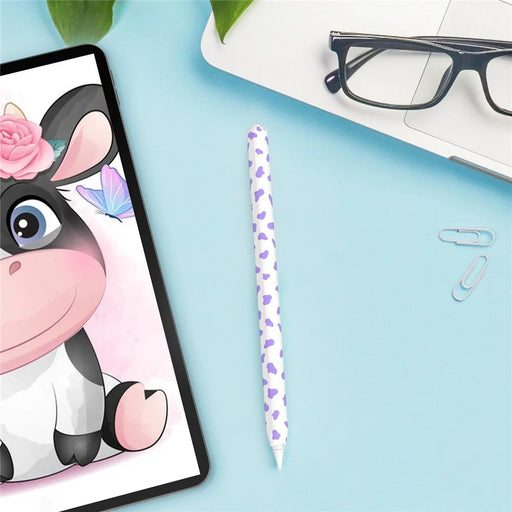 AHASTYLE PT65CW For Apple Pencil (2nd Generation) Cute Cow Pattern Stylus Pen Cover Silicone Anti-drop Protective Sleeve - Purple - 2
