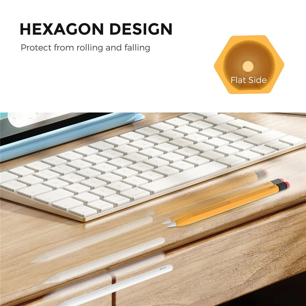 AHASTYLE PT180-2 For Apple Pencil (2nd Generation) Hexagon Design Anti-slip Stylus Pen Cover Silicone Protective Sleeve - Yellow - 6