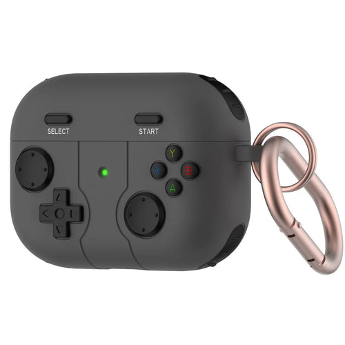 For Apple AirPods 3 Game Controller Design Earbuds Case Soft Silicone Full Body Protective Cover with Keychain - Black - 1