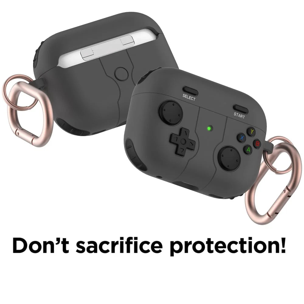 For Apple AirPods 3 Game Controller Design Earbuds Case Soft Silicone Full Body Protective Cover with Keychain - Black - 2