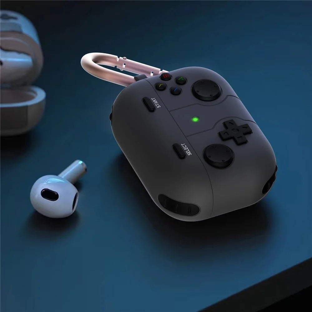 For Apple AirPods 3 Game Controller Design Earbuds Case Soft Silicone Full Body Protective Cover with Keychain - Black - 6