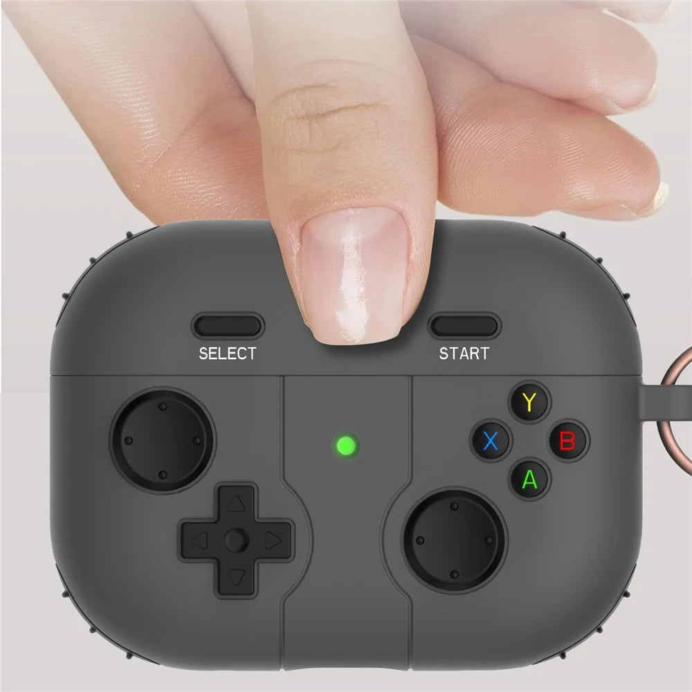 For Apple AirPods 3 Game Controller Design Earbuds Case Soft Silicone Full Body Protective Cover with Keychain - Black - 7