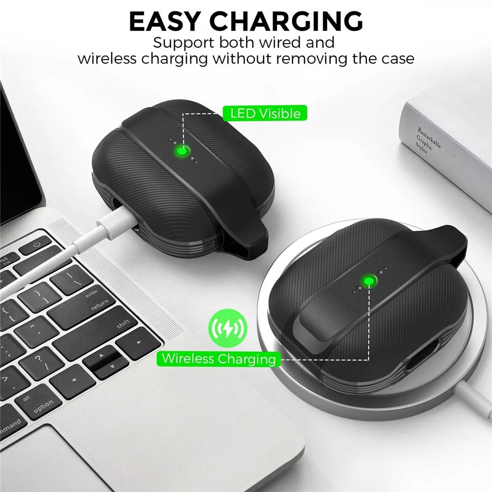 AHASTYLE PT179 Earbuds Protective Case for Apple AirPods 3, Bluetooth Earphone Anti-scratch TPU + Silicone Cover with Carabiner - Black - 2