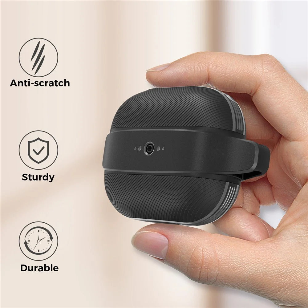 AHASTYLE PT179 Earbuds Protective Case for Apple AirPods 3, Bluetooth Earphone Anti-scratch TPU + Silicone Cover with Carabiner - Black - 7