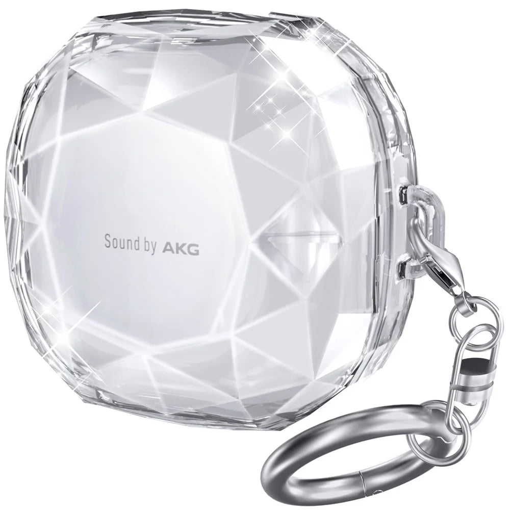 AHASTYLE WG84 For Samsung Galaxy Buds Live / Buds Pro / Buds 2 Case Diamond Texture Hard PC Earubds Cover - Transparent White - 1