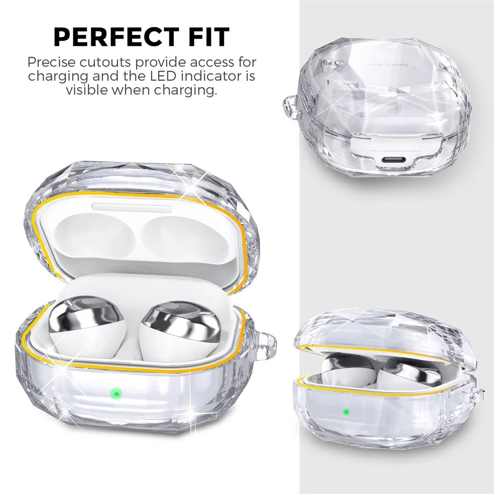 AHASTYLE WG84 For Samsung Galaxy Buds Live / Buds Pro / Buds 2 Case Diamond Texture Hard PC Earubds Cover - Transparent White - 2