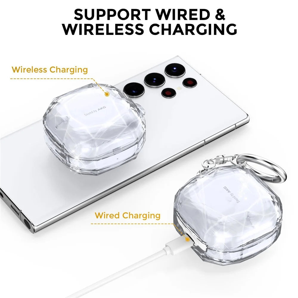 AHASTYLE WG84 For Samsung Galaxy Buds Live / Buds Pro / Buds 2 Case Diamond Texture Hard PC Earubds Cover - Transparent White - 3