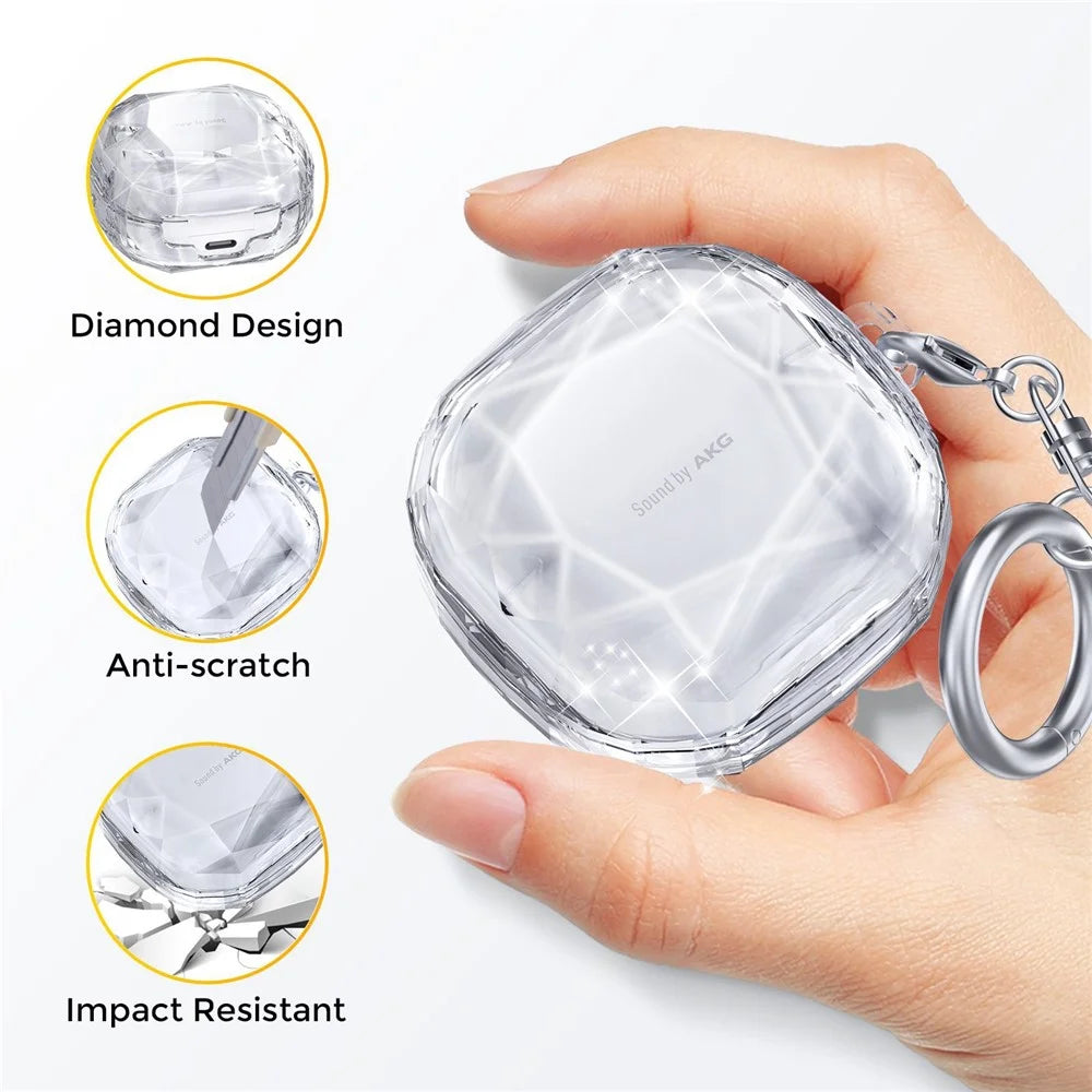 AHASTYLE WG84 For Samsung Galaxy Buds Live / Buds Pro / Buds 2 Case Diamond Texture Hard PC Earubds Cover - Transparent White - 4