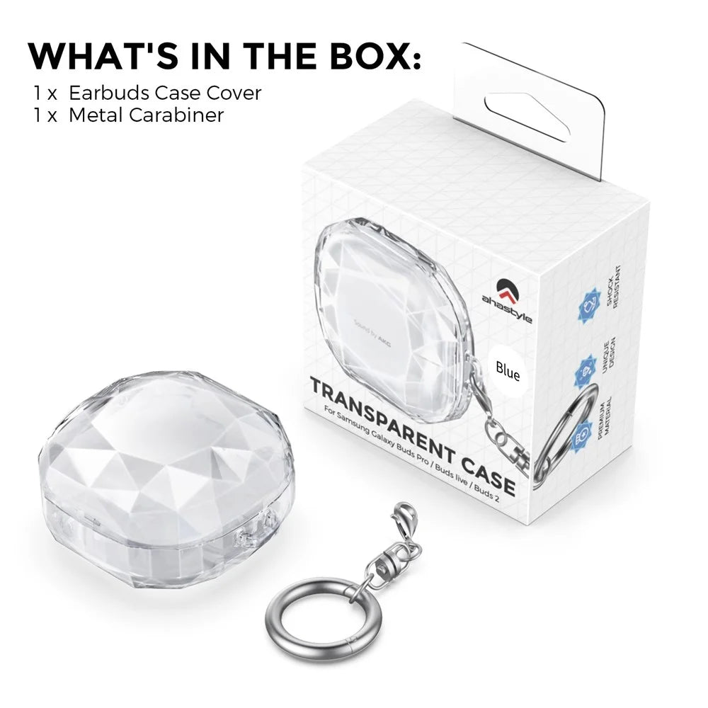 AHASTYLE WG84 For Samsung Galaxy Buds Live / Buds Pro / Buds 2 Case Diamond Texture Hard PC Earubds Cover - Transparent White - 7