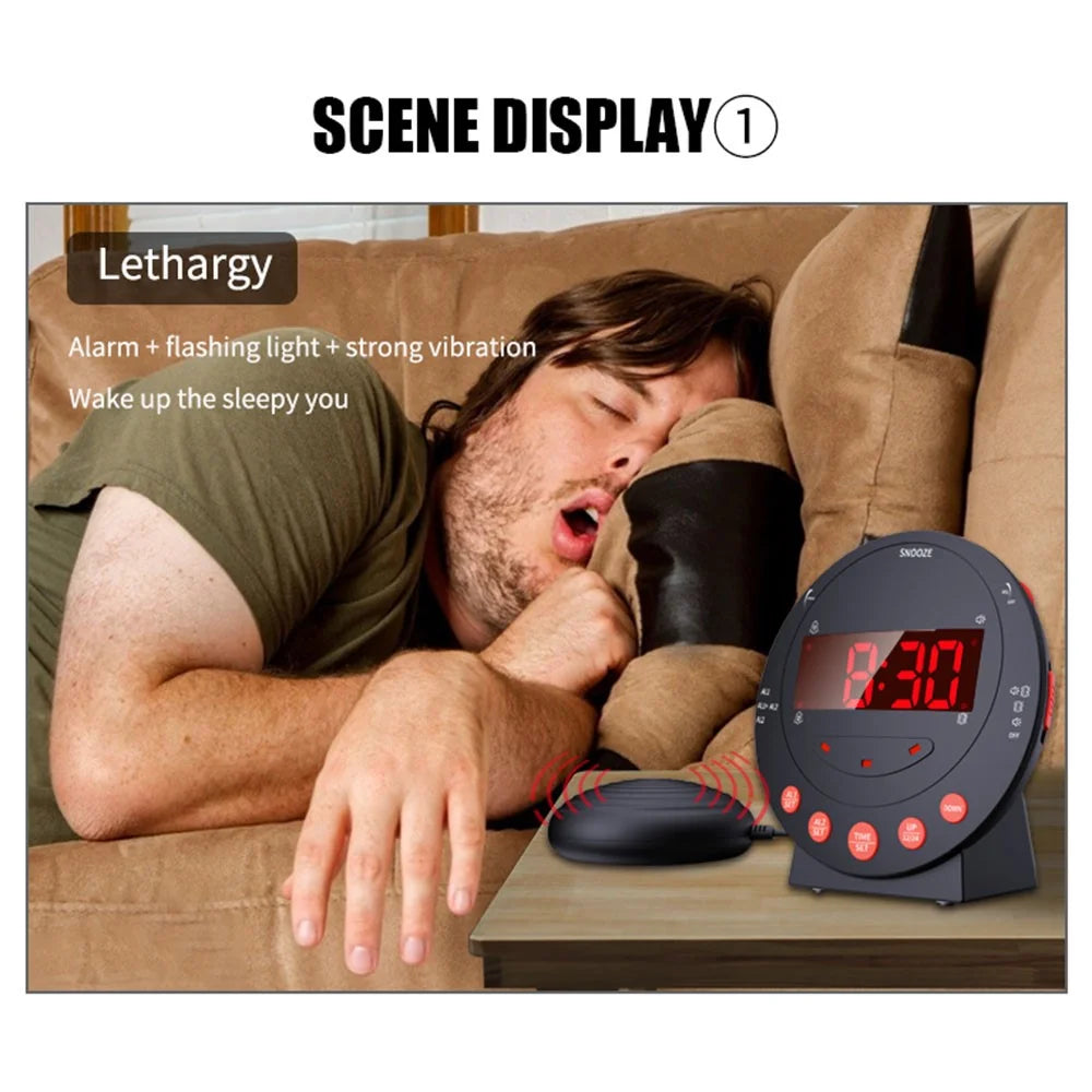 TS-BC600 Loud Vibrating Alarm Clock Digital 12 / 24H Bedroom Clock for Deaf Hearing Impaired Senior - 5