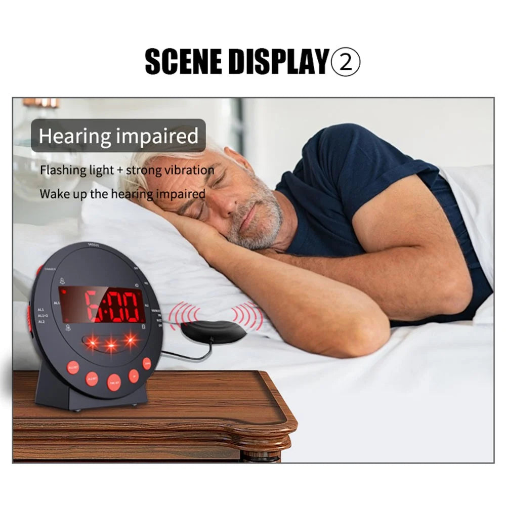 TS-BC600 Loud Vibrating Alarm Clock Digital 12 / 24H Bedroom Clock for Deaf Hearing Impaired Senior - 6