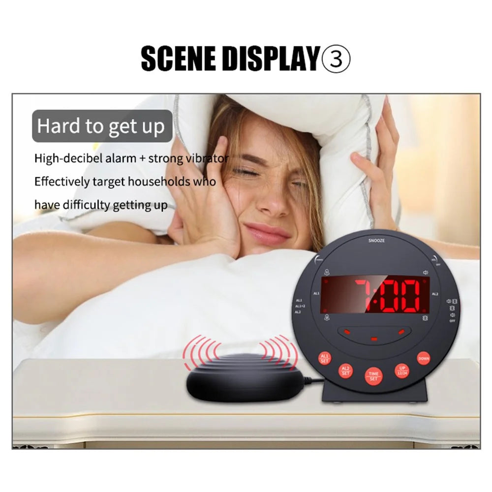TS-BC600 Loud Vibrating Alarm Clock Digital 12 / 24H Bedroom Clock for Deaf Hearing Impaired Senior - 7