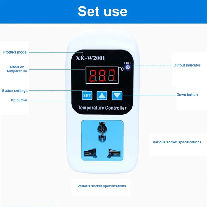 SMY-W2001 Temperature Controller Intelligent Digital Display Adjustable Temperature Socket with 1m Waterproof Probe - EU Plug - 4