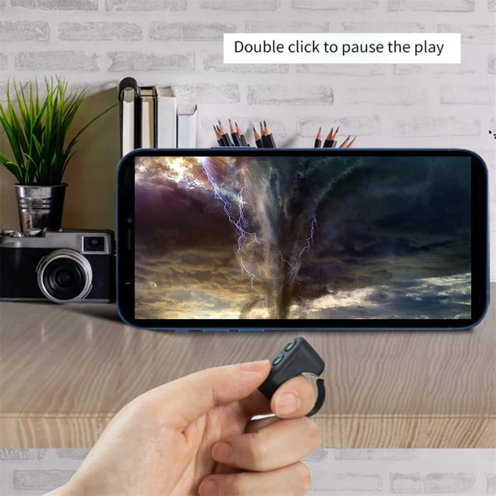 Cell Phone Bluetooth-compatible Remote Control with Phone Holder for Selfie Wireless Fingertip Ring Remote Controller (Included 200mAh Charging Case) - Black - 6