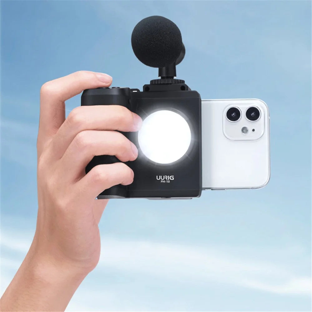 UURIG PH-10 Wireless Cell Phone Selfie Booster Handle Grip Phone Stabilizer Stand Holder with Bluetooth-compatible Remote / Fill Light for Photo photography, Live-Streaming, Video Recording - 4