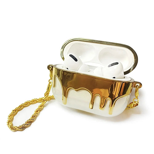 A21 For Apple AirPods 3 Bluetooth-compatible Earphones Protective Case Perfume Bottle Design Electroplating TPU Cover with Chain Strap - Gold - 1