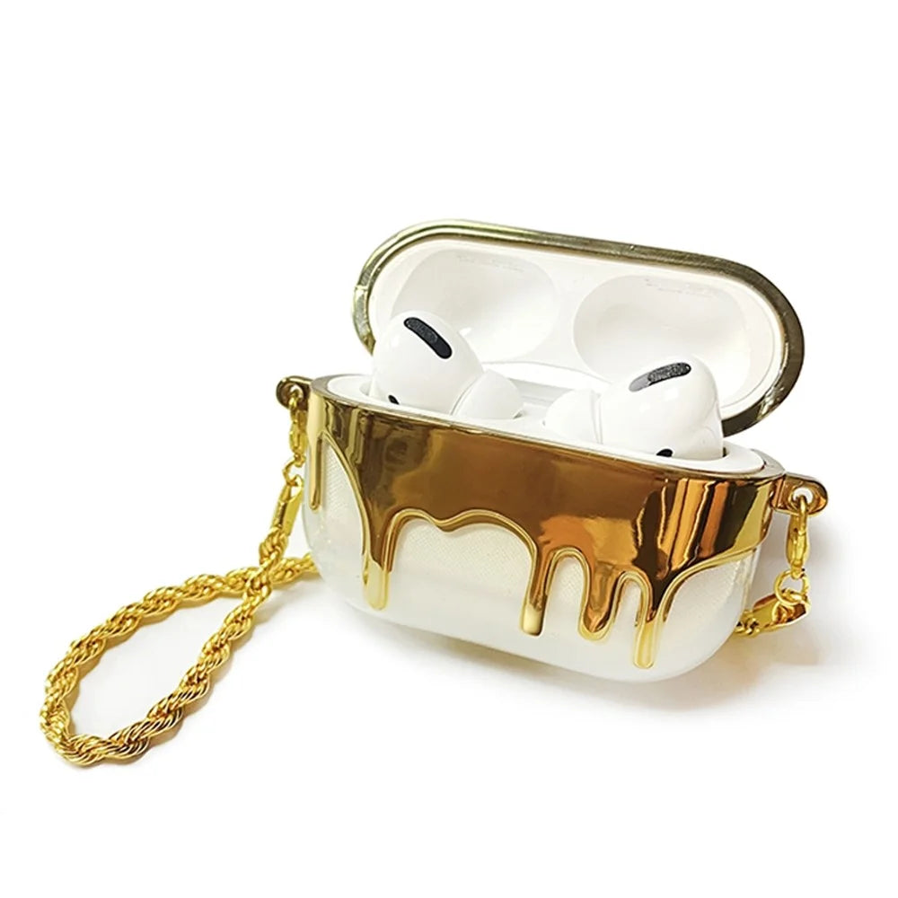 A21 For Apple AirPods 3 Bluetooth-compatible Earphones Protective Case Perfume Bottle Design Electroplating TPU Cover with Chain Strap - Gold - 1
