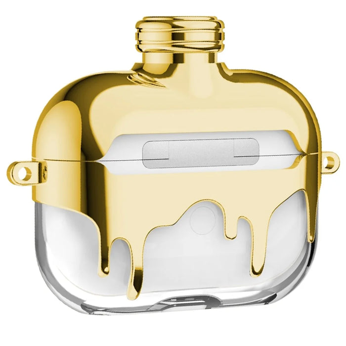 A21 For Apple AirPods 3 Bluetooth-compatible Earphones Protective Case Perfume Bottle Design Electroplating TPU Cover with Chain Strap - Gold - 2
