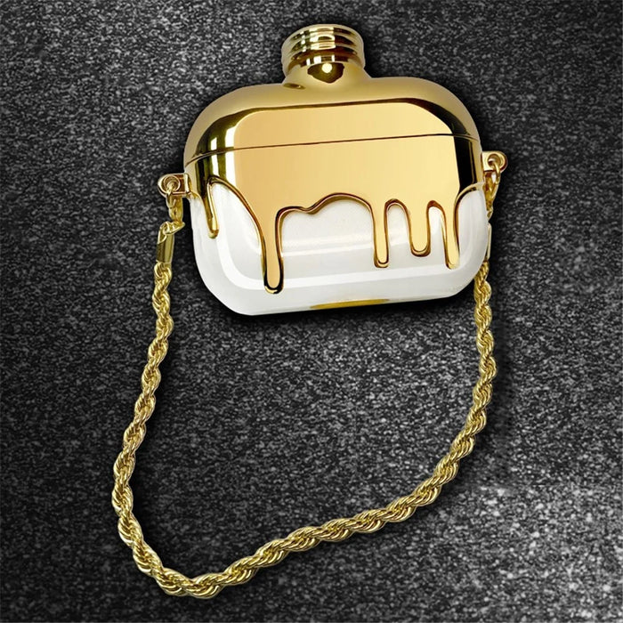 A21 For Apple AirPods 3 Bluetooth-compatible Earphones Protective Case Perfume Bottle Design Electroplating TPU Cover with Chain Strap - Gold - 3