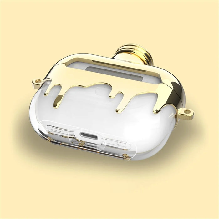 A21 For Apple AirPods 3 Bluetooth-compatible Earphones Protective Case Perfume Bottle Design Electroplating TPU Cover with Chain Strap - Gold - 4