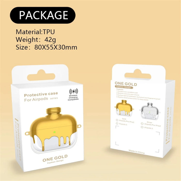 A21 For Apple AirPods 3 Bluetooth-compatible Earphones Protective Case Perfume Bottle Design Electroplating TPU Cover with Chain Strap - Gold - 7