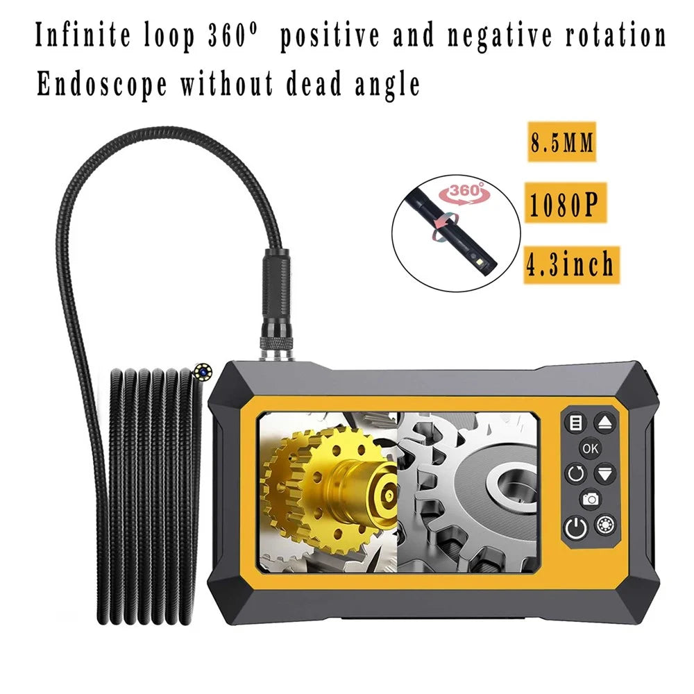 B317 3m Metal Wire Industrial Borescope 4.3-inch Screen Endoscope 8mm 360-Degree Rotation Dual-Lens 9-LED Waterproof Inspection Tool - 2