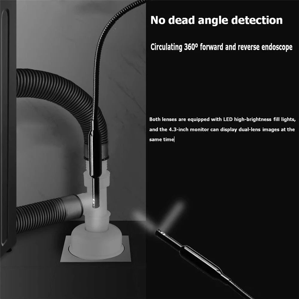 B317 3m Metal Wire Industrial Borescope 4.3-inch Screen Endoscope 8mm 360-Degree Rotation Dual-Lens 9-LED Waterproof Inspection Tool - 5