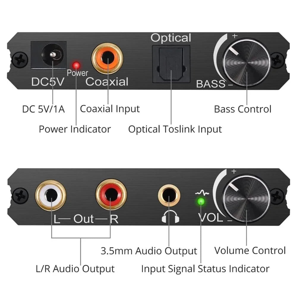 AY106 192Khz 24Bit DAC Digital to Analog Audio Converter with Volume Adjustment and Bass Control - 6