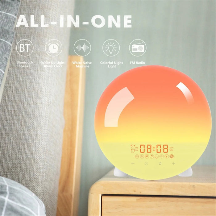 SH-123 Digital Wake-Up Light Sunrise / Sunset Simulation Alarm Clock with FM Radio Night Light Bluetooth-compatible Wireless Speaker - US Plug - 2