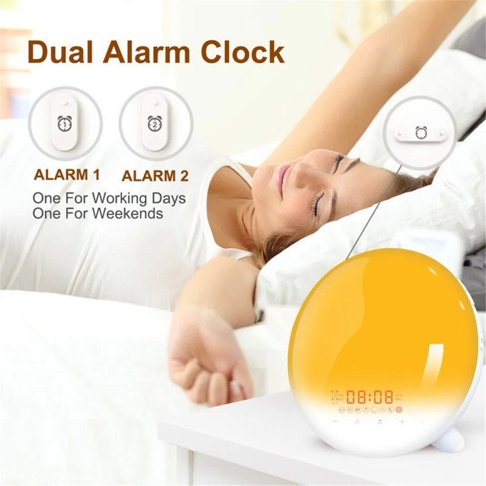 SH-123 Digital Wake-Up Light Sunrise / Sunset Simulation Alarm Clock with FM Radio Night Light Bluetooth-compatible Wireless Speaker - US Plug - 5
