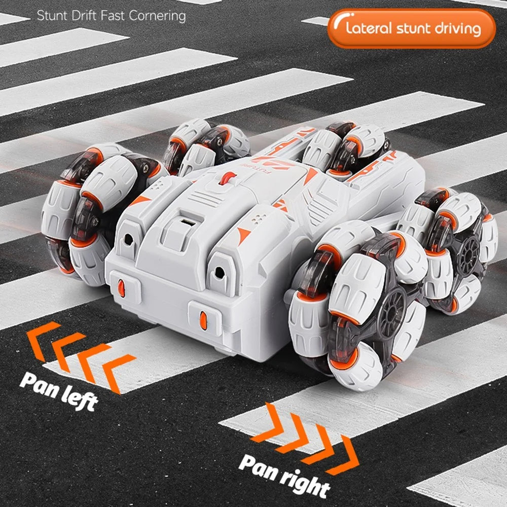 JJRC JC05 2.4Ghz Double Sided Stunt Car Five-Wheel Swing Arm Drift Car Watch Gesture / Remote Controller Car Toy with Colorful Light, Music - Grey / Orange - 4
