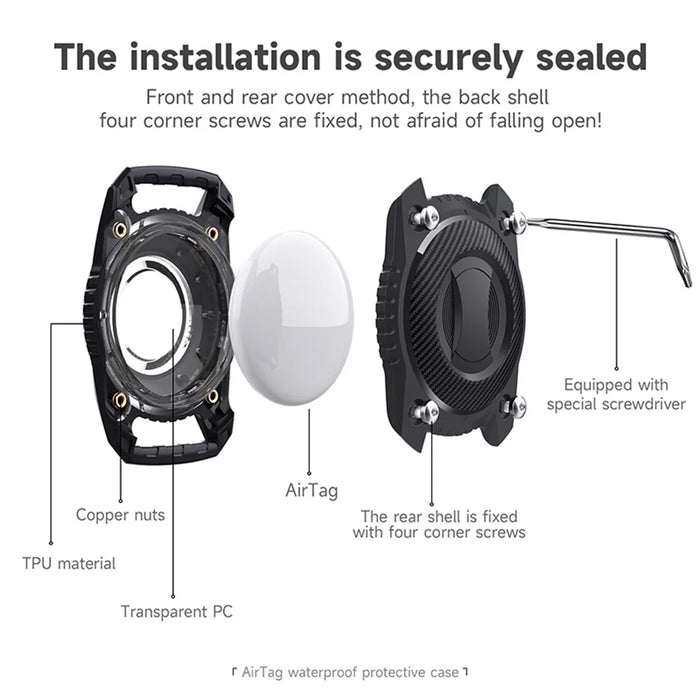 For Apple AirTag Locator Waterproof Protective Case Pet Collar Tracker TPU Cover, with Front Back Film Set - Black - 4