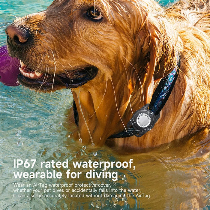 For Apple AirTag Locator Waterproof Protective Case Pet Collar Tracker TPU Cover, with Front Back Film Set - Black - 5