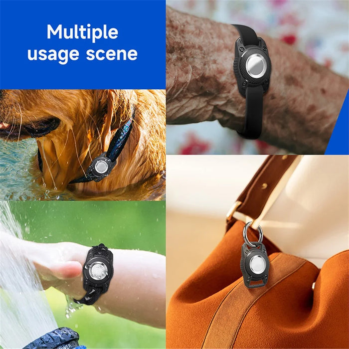 For Apple AirTag Locator Waterproof Protective Case Pet Collar Tracker TPU Cover, with Front Back Film Set - Black - 7