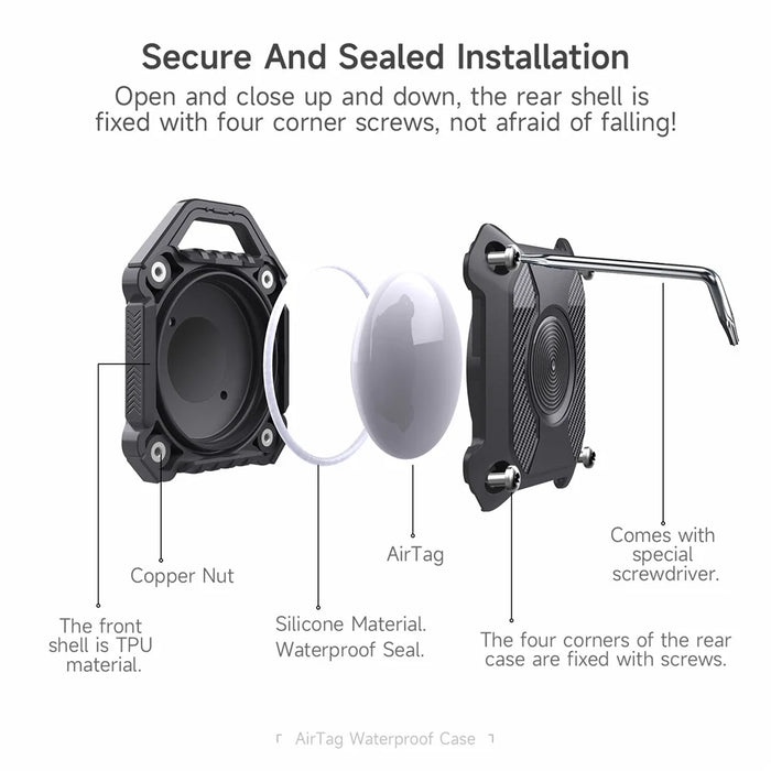 Waterproof Protection Case for AirTag, Rugged Anti-Scratch Bluetooth-compatible Tracker Cover Anti-Lost Holder Shell - Black - 4