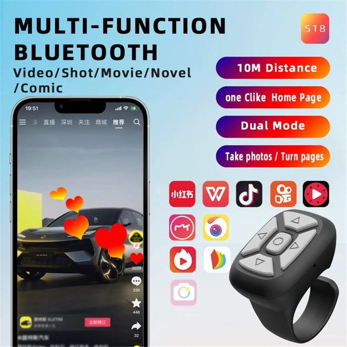 S18 Multi-Function Bluetooth-compatible Mobile Phone Remote Control Wireless Cell Phone APP Controller E-books Flipping Remote - Black - 2