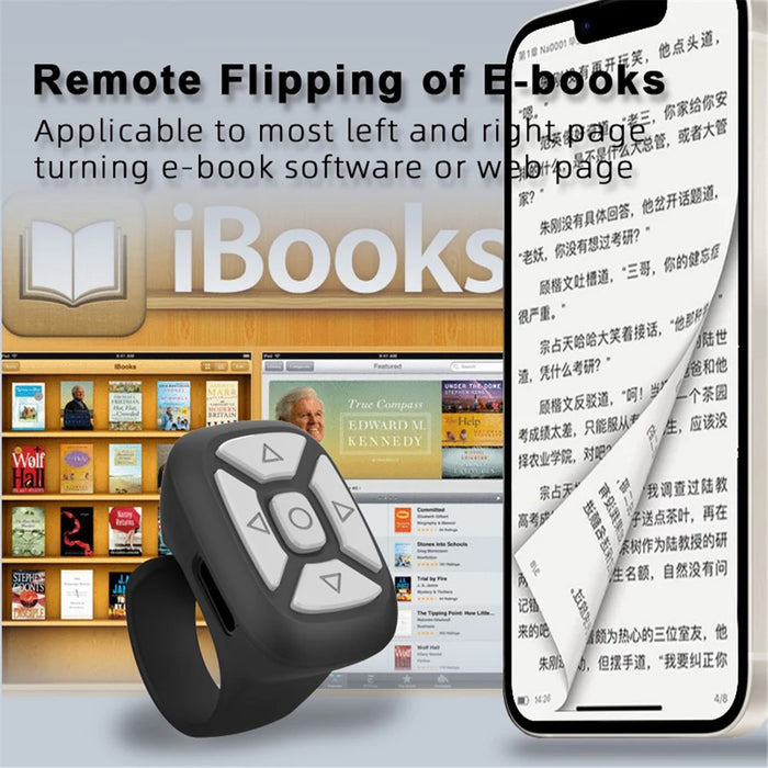 S18 Multi-Function Bluetooth-compatible Mobile Phone Remote Control Wireless Cell Phone APP Controller E-books Flipping Remote - Black - 4