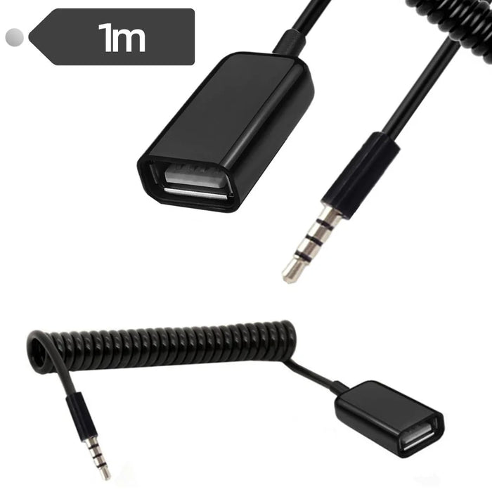 1m 3.5mm Male to USB2.0 Female Audio Adapter Spring Cable Data Transfer Charging OTG Cord - 2