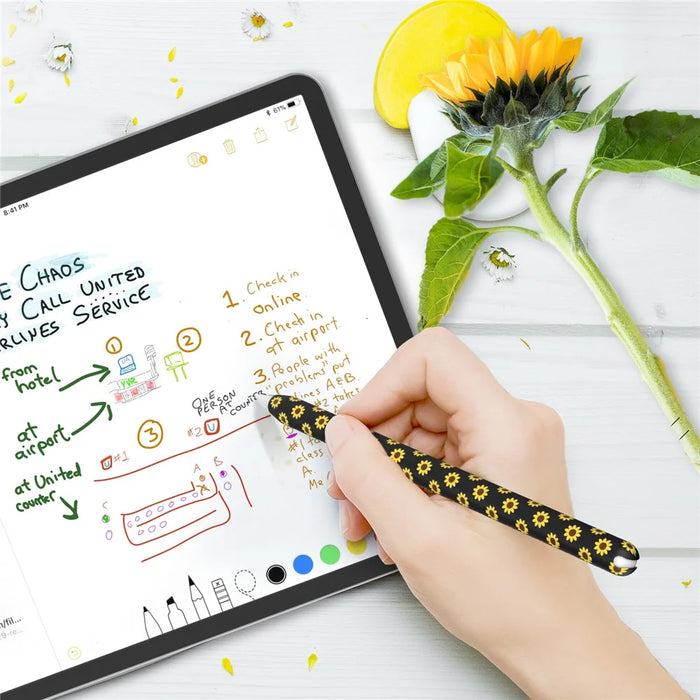 AHASTYLE PT65-SF Pen Sleeve for Apple Pencil (2nd Generation), Sunflower Pattern Stylus Pen Silicone Case Protective Cover - Black - 5