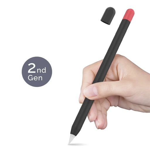 AHASTYLE PT65-2 for Apple Pencil (2nd Generation) Touch Pen Protective Sleeve Contrast Color Stylus Pen Silicone Case - Black / Red - 2