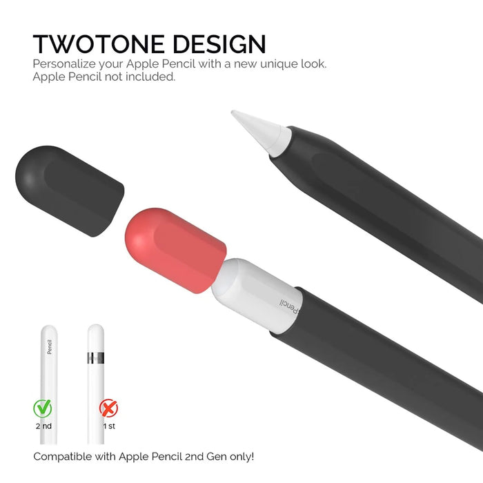 AHASTYLE PT65-2 for Apple Pencil (2nd Generation) Touch Pen Protective Sleeve Contrast Color Stylus Pen Silicone Case - Black / Red - 3