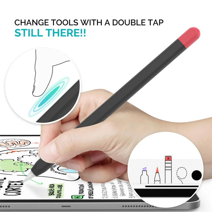 AHASTYLE PT65-2 for Apple Pencil (2nd Generation) Touch Pen Protective Sleeve Contrast Color Stylus Pen Silicone Case - Black / Red - 6