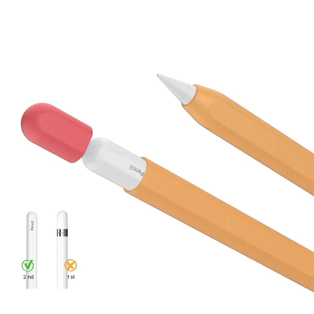 AHASTYLE PT65-2 Silicone Sleeve for Apple Pencil (2nd Generation), Contrast Color Stylus Pen Soft Protective Cover - Orange / Red - 3