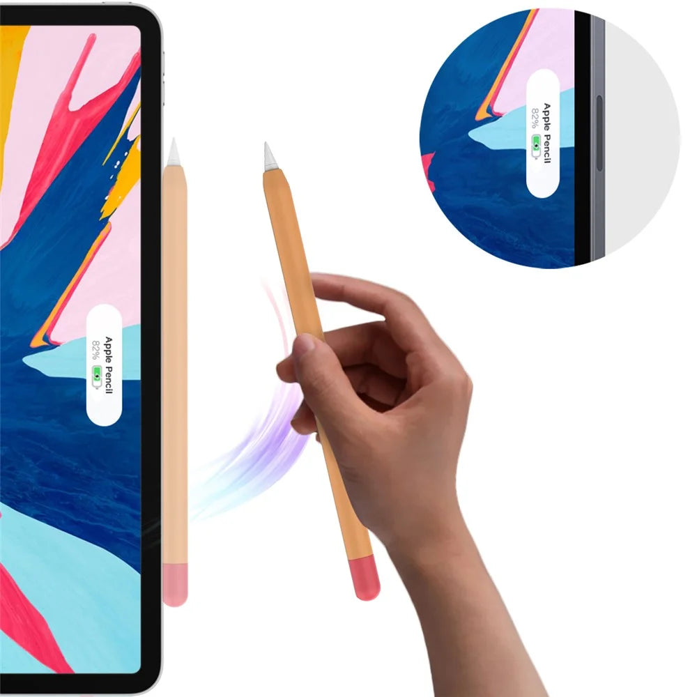 AHASTYLE PT65-2 Silicone Sleeve for Apple Pencil (2nd Generation), Contrast Color Stylus Pen Soft Protective Cover - Orange / Red - 5